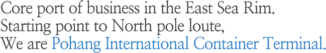 Core port of business in the East Sea rim. Starting point to North pole route, We are Pohang International container Terminal